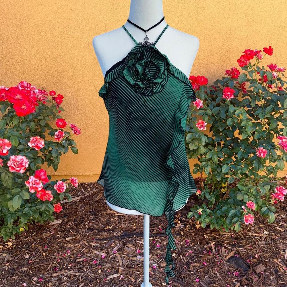 Whimsigoth black and green y2k rosette cami